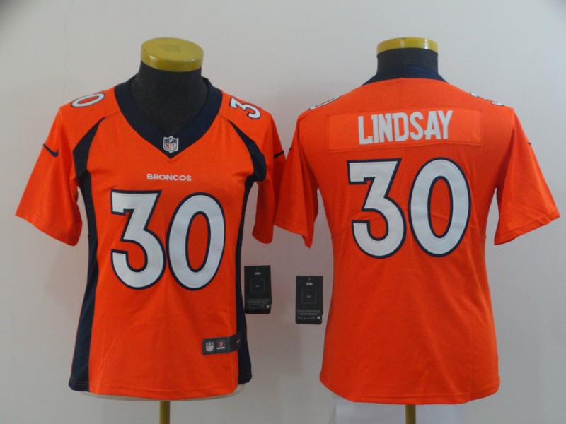 Women Denver Broncos #30 Lindsay Orange Nike Vapor Untouchable Limited NFL Jerseys->women nfl jersey->Women Jersey